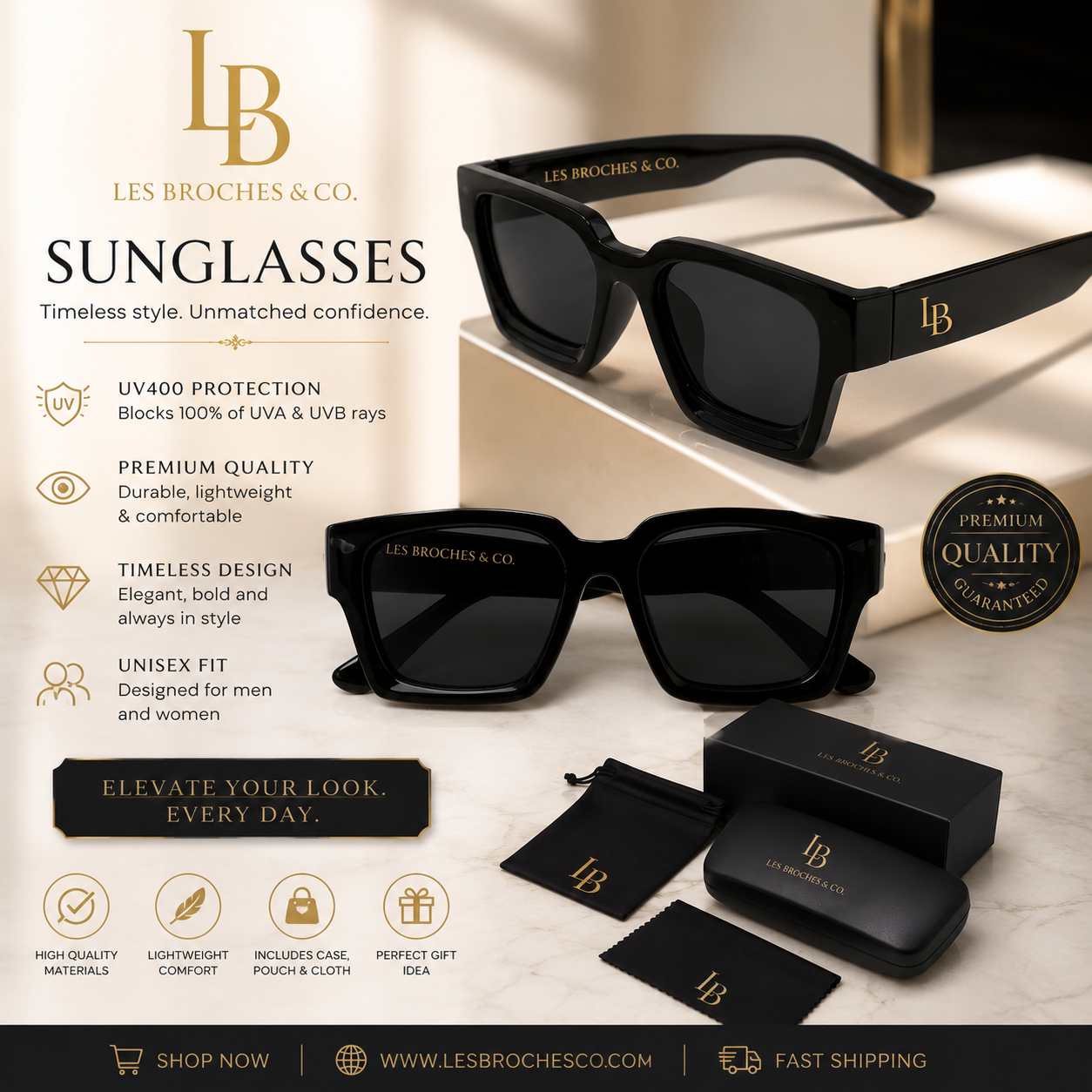 Les Broches & Co. Classic Black UV400 Eyewear