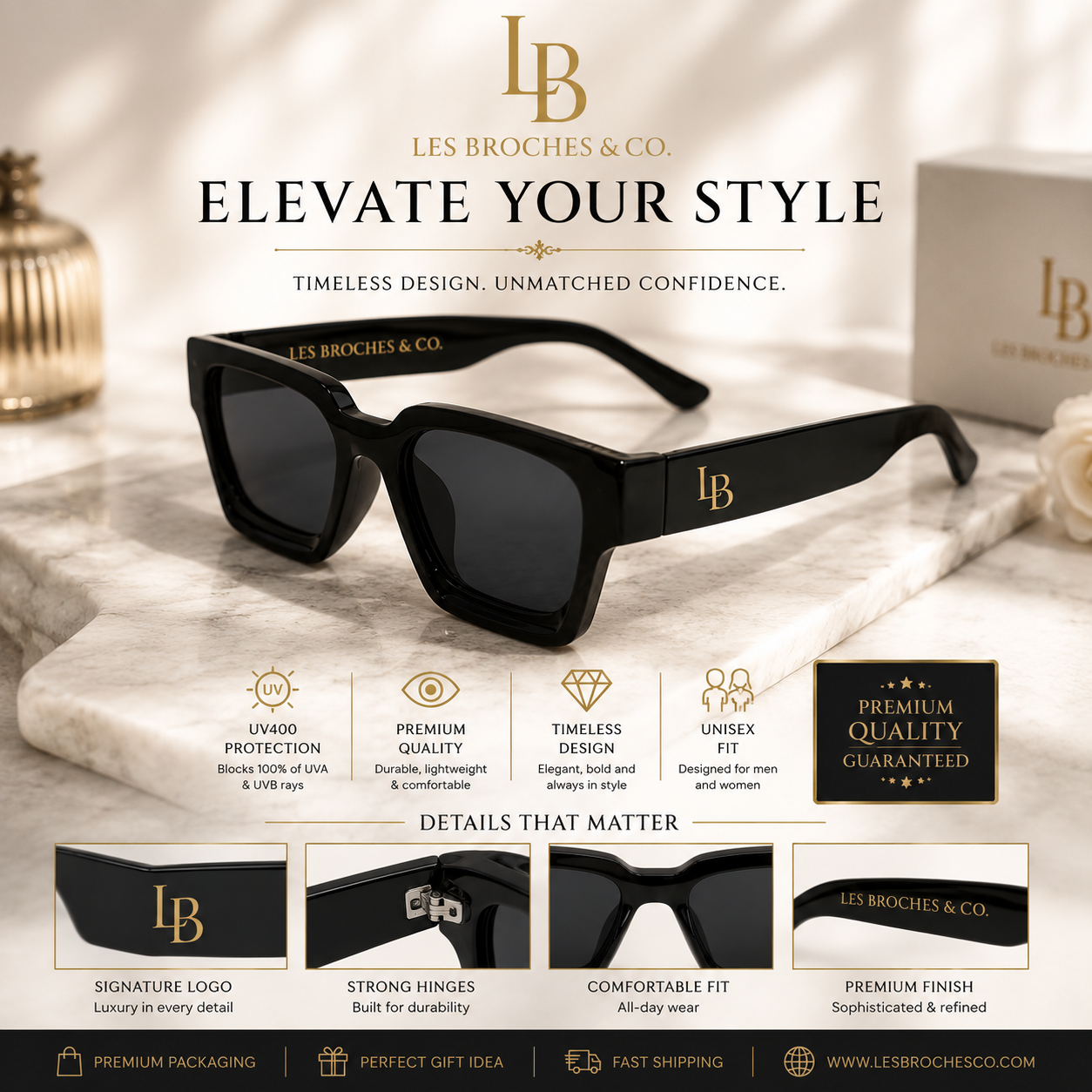 Les Broches & Co. Classic Black UV400 Eyewear