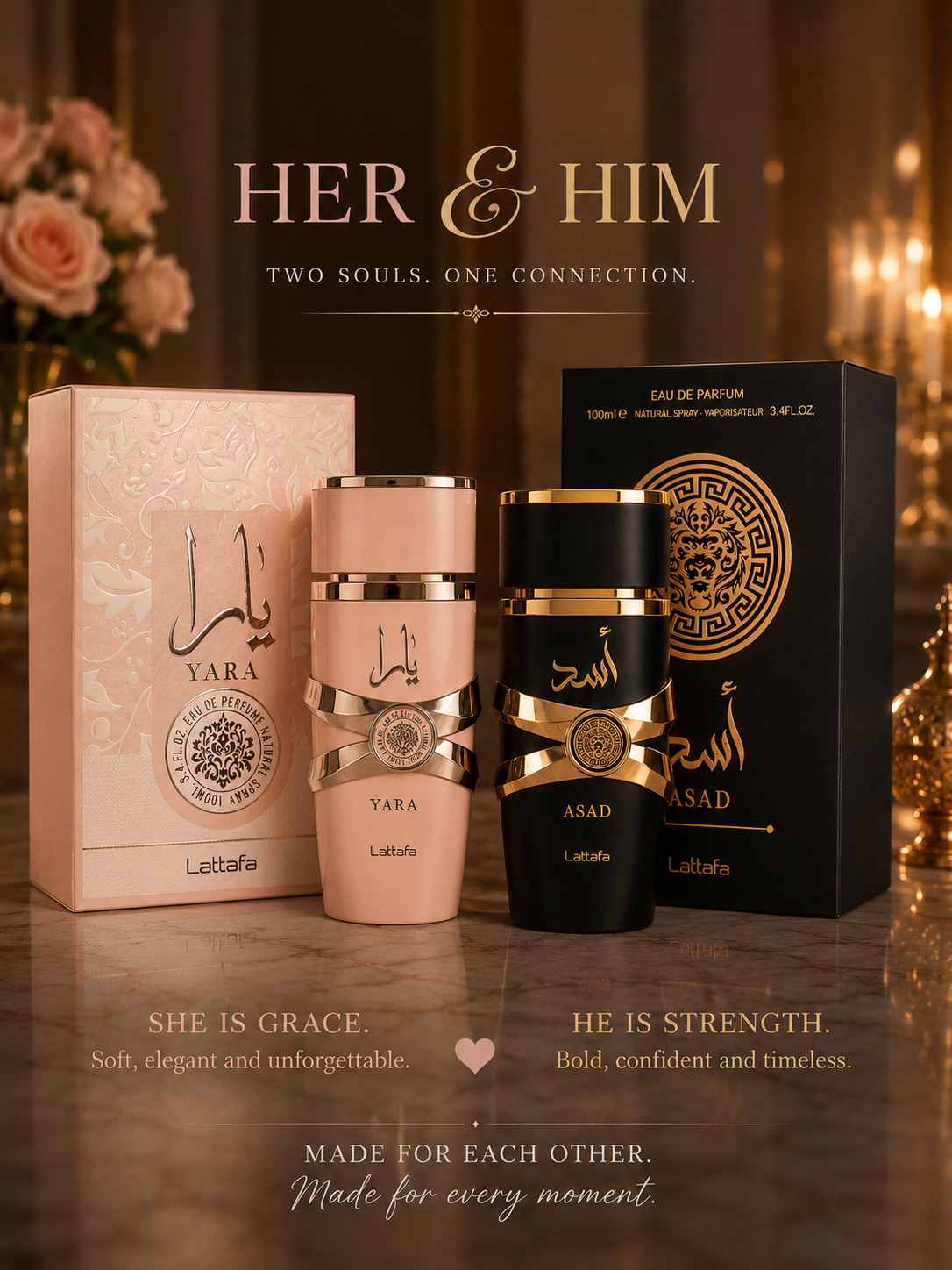 Yara & Asad Lattafa| His & Hers Fragrance set.