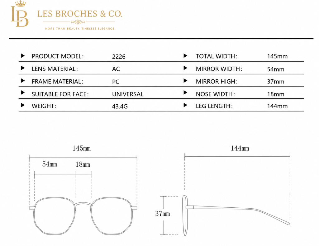 Les Broches & Co. Classic Black UV400 Eyewear (Unisex)
