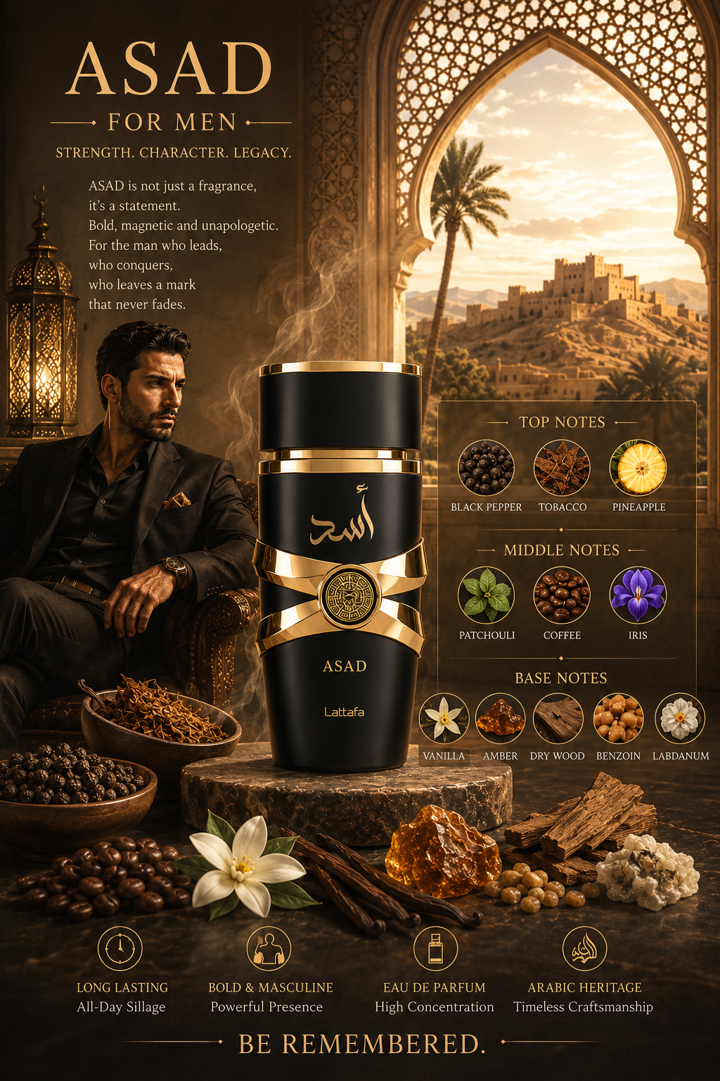 Lattafa Asad 3.4oz 100ml EDP eau de parfum.