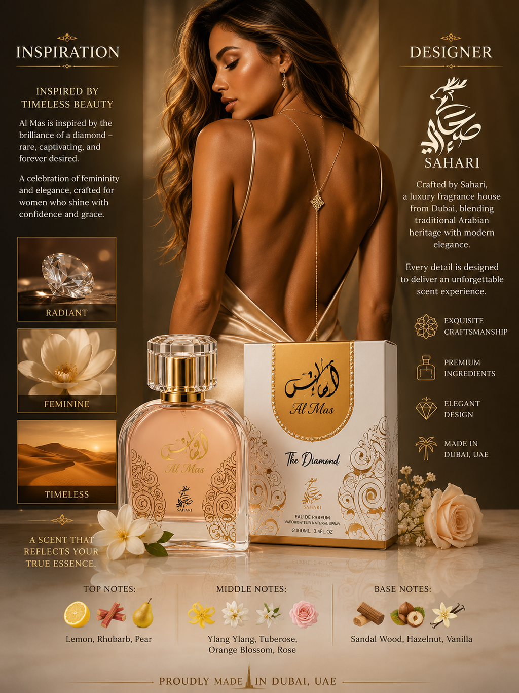 Al Mas The Diamond By Sahari Eau De Parfum 3.4 FL OZ Women.