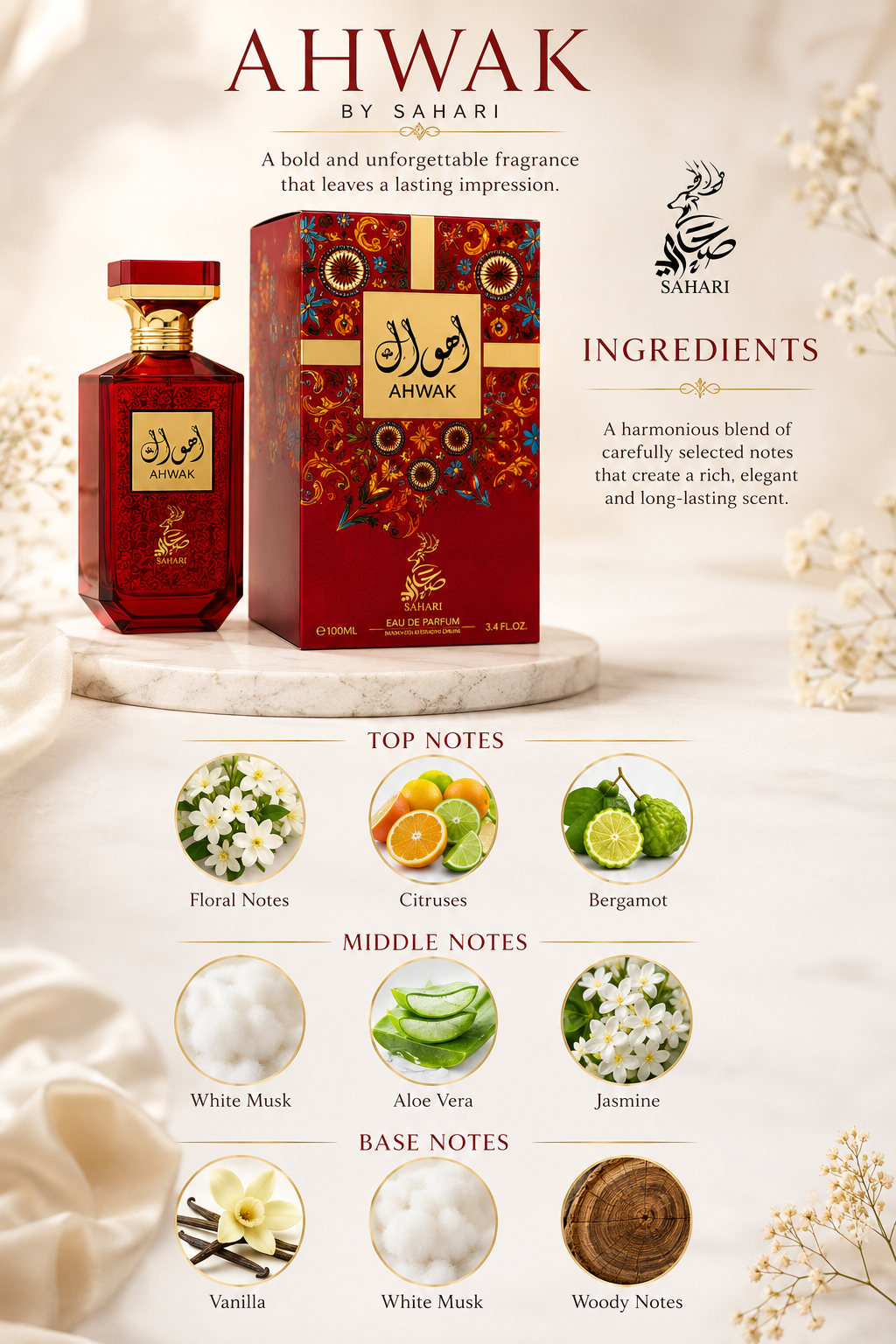 Ahwak By Sahari Eau De Parfum 3.4 FL OZ 100 ML For Women